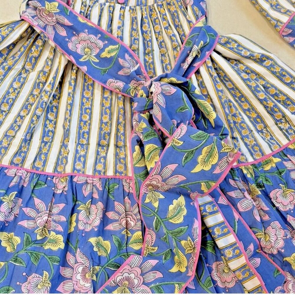 Women's Midi Dress in Blue Floral Stripe - Sue Sartor - Picture 3 of 15